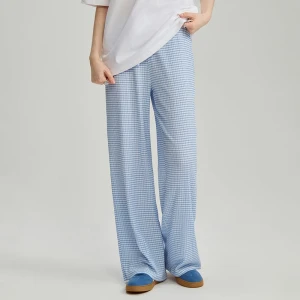 Spodnie wide leg mid waist ze strukturą w kratę House