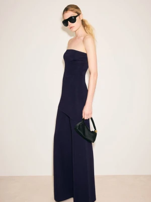 Spodnie wide leg z dzianiny granatowy - Kobieta - - MANGO