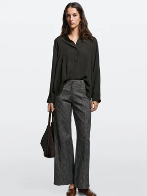 Spodnie Wide Leg Z Efektem Denimu - Indygo - Massimo Dutti - Female