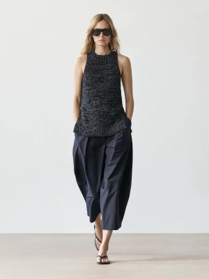 Spodnie Wide Leg Z Mieszanki Bawełny - Granatowy - - Massimo Dutti - Kobieta