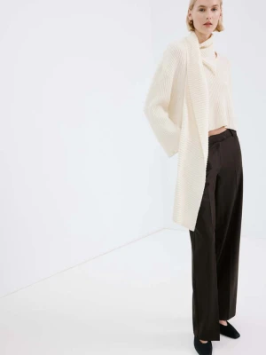 Spodnie wide leg z zakładkami i średnim stanem brązowy - Kobieta - - MANGO