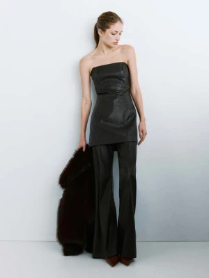 Spodnie wide leg ze sztucznej skóry czekoladowy - Kobieta - - MANGO