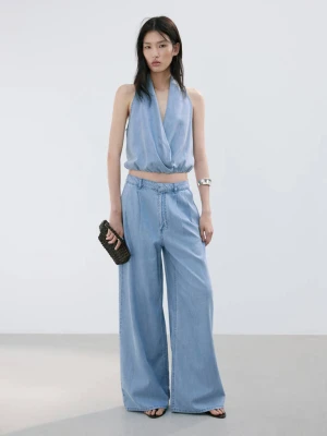 Spodnie wideleg z lyocellu jasnoniebieski - Kobieta - - MANGO