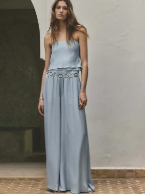 Spodnie wideleg z wysokim stanem błękitny - Kobieta - - MANGO