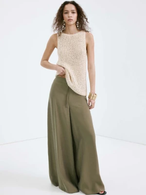 Spodnie wideleg z wysokim stanem khaki - Kobieta - - MANGO