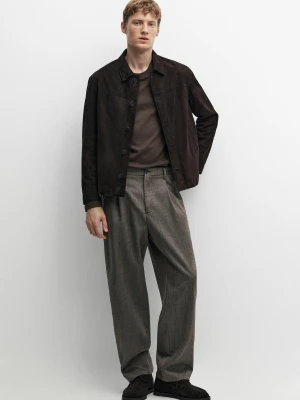 Spodnie Wizytowe Z Zakładkami Ze 100% Wełny - Limited Edition - Brązowy - Massimo Dutti - Male