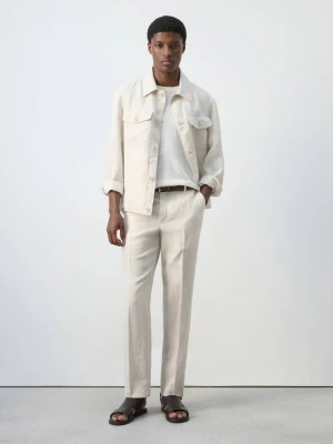 Spodnie z 100% lnu w paski kremowy / écru - Mężczyzna - - MANGO MAN