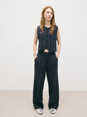 Spodnie z bawełny z haftem granatowy - Dzieci - lata - MANGO KIDS