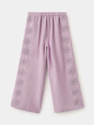 Spodnie z bawełny z haftem jasny/pastelowa purpura - Dzieci - lata - MANGO KIDS