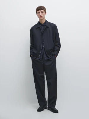 Spodnie Z Chłodnej Wełny Z Fakturą - Granatowy - - Massimo Dutti - Mężczyzna