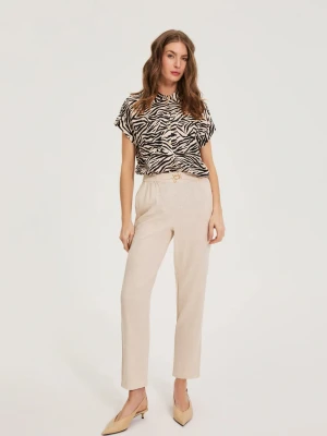 Spodnie z dodatkiem lnu beżowe Moodo