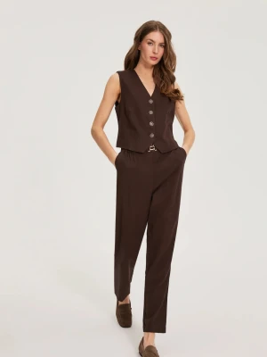 Spodnie z dodatkiem lnu brązowe Moodo