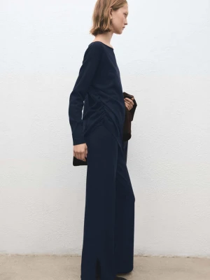 Spodnie z dzianiny mieszanej z bawełny i lnu ciemnogranatowy - Kobieta - - MANGO