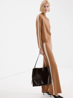 Spodnie z dzianiny w kontrastowe paski średni brązowy - Kobieta - - MANGO