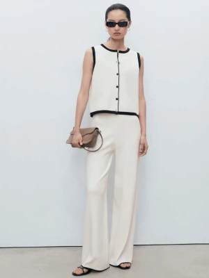 Spodnie z dzianiny z kontrastowym obszyciem kremowy / écru - Kobieta - - MANGO