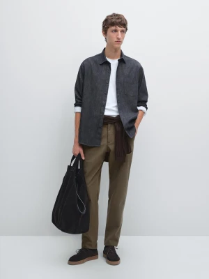Spodnie Z Fakturą O Kroju Slim - Szarawozielony - - Massimo Dutti - Mężczyzna
