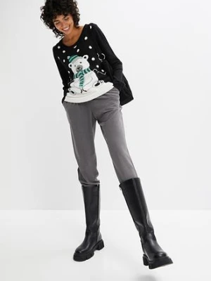 Spodnie z gumką w talii i zakładkami bonprix