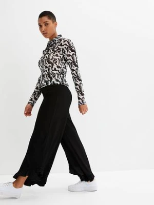 Spodnie z gumką w talii z teksturowanej krepy bonprix