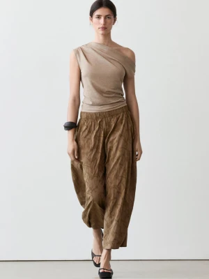 Spodnie Z Haftem I Gumką W Pasie - Khaki - - Massimo Dutti - Kobieta