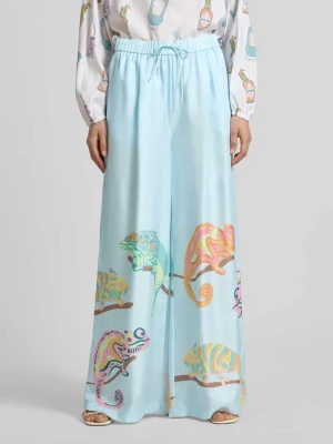 Spodnie z jedwabiu o kroju wide fit z nadrukiem z motywem HERZENS