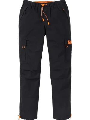 Spodnie z kieszeniami cargo, z gumką w talii, o kroju relaxed fit, straight BonPrix czarny