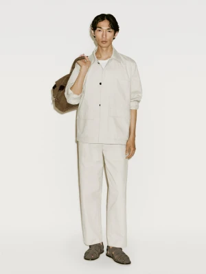 Spodnie Z Krepy Z Mieszanki Bawełny Z Zakładkami − Limited Edition - Popielaty - - Massimo Dutti - Mężczyzna