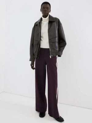 Spodnie z łączonych materiałów w paski winny - Kobieta - - MANGO