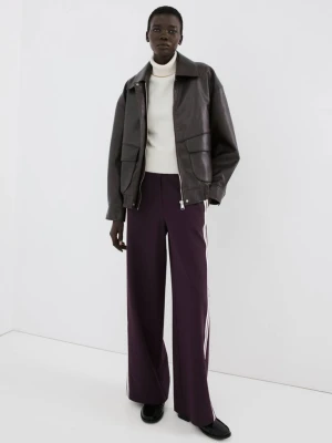 Spodnie z łączonych materiałów w paski winny - Kobieta - - MANGO