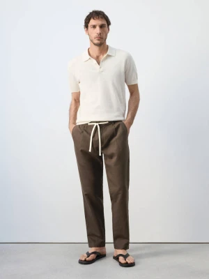 Spodnie slim fit cropped z lnu i bawełny czekoladowy - Mężczyzna - - MANGO MAN
