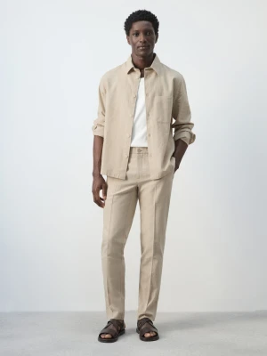 Spodnie z lnu i bawełny slim fit w paski beżowy - Mężczyzna - - MANGO MAN