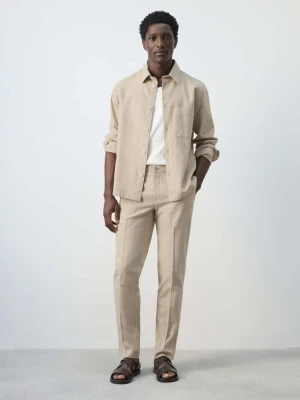 Spodnie z lnu i bawełny slim fit w paski beżowy - Mężczyzna - - MANGO MAN