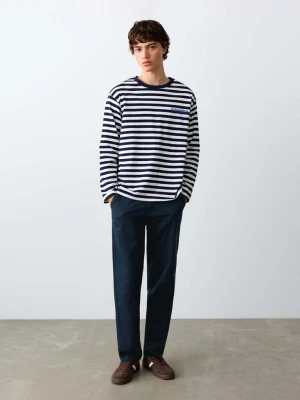 Spodnie z lnu i bawełny z guzikiem granatowy - Chłopak - - MANGO TEEN