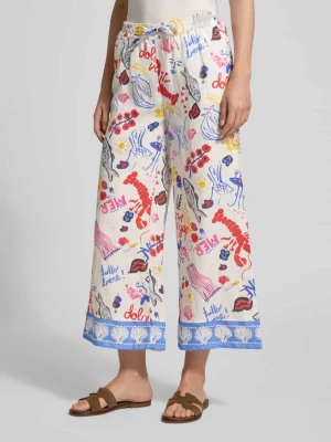 Spodnie z lnu o kroju wide fit z nadrukiem motywu na całej powierzchni Christian Berg Woman