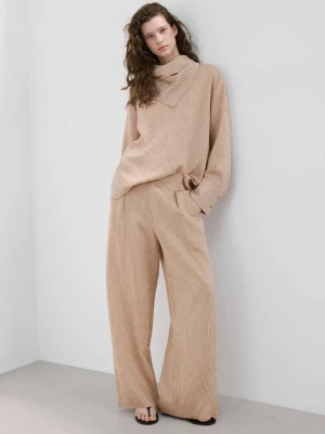 Spodnie z lyocellu w paski brązowy - Kobieta - - MANGO