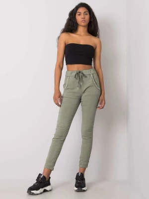 Spodnie z materiału khaki casual materiałowe Yups