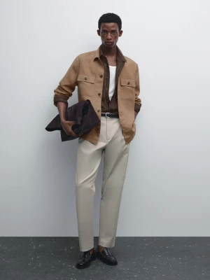 Spodnie Z Mieszanki Bawełny Z Zakładkami - Beżowy - - Massimo Dutti - Mężczyzna