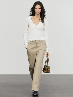 Spodnie Z Mieszanki Bawełny Ze Stretchem - Beżowy - Massimo Dutti - Female