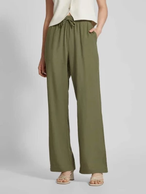 Spodnie z mieszanki lnu i wiskozy z elastycznym pasem model ‘Lava’ FREE/QUENT