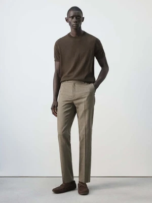 Spodnie z mieszanki lnu regular fit w pepitkę brązowy - Mężczyzna - - MANGO MAN