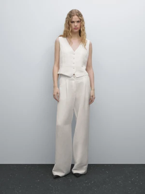 Spodnie Z Mieszanki Lnu Z Ozdobną Sprzączką - Surowy - - Massimo Dutti - Kobieta