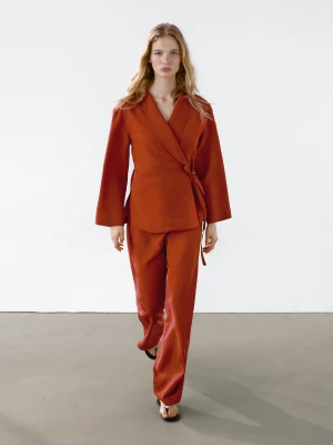 Luźne Spodnie Z Mieszanki Lnu - Ognista Pomarańcza - - Massimo Dutti - Kobieta