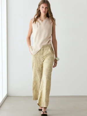 Spodnie Z Mieszanki Ramii - Żółty - - Massimo Dutti - Kobieta