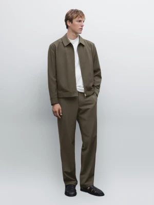 Spodnie Z Mieszanki Wełny Total Look - Ciemny Khaki - - Massimo Dutti - Male