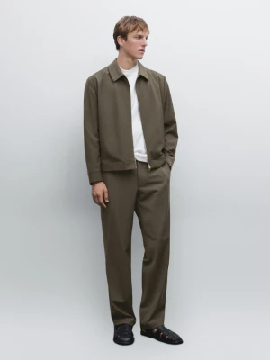 Spodnie Z Mieszanki Wełny Tworzące Total Look - Ciemny Khaki - - Massimo Dutti - Mężczyzna