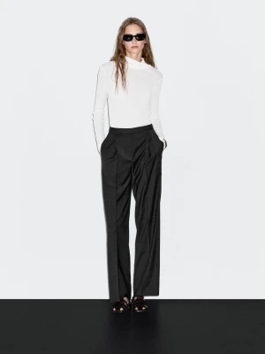 Spodnie Z Mieszanki Wełny Z Zakładkami - Czarny - - Massimo Dutti - Kobieta