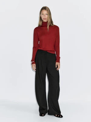 Spodnie Z Mieszanki Wełny Z Szerokimi Nogawkami - Czarny - - Massimo Dutti - Kobieta