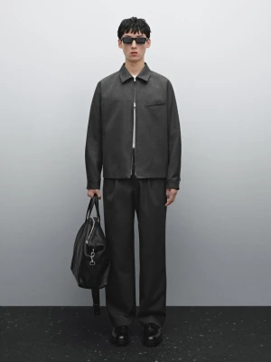 Spodnie Z Mieszanki Wełny Z Zakładkami - Szary - - Massimo Dutti - Mężczyzna