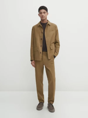 Spodnie Z Popeliny Ze 100% Bawełny - Beżowy - - Massimo Dutti - Mężczyzna