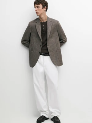 Spodnie Z Prostym Krojem I Zaszewkami, Z Mieszanki Bawełny - Biały Złamany - Massimo Dutti - Male