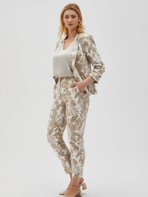 Spodnie z roślinnym wzorem beżowe Moodo